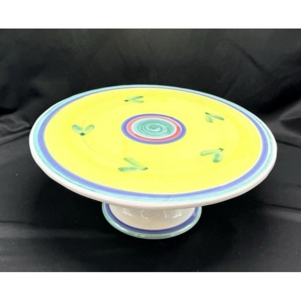 Vintage ITALY CALECA CAROUSEL Hand painted  Cake stand. 12.5" x5".